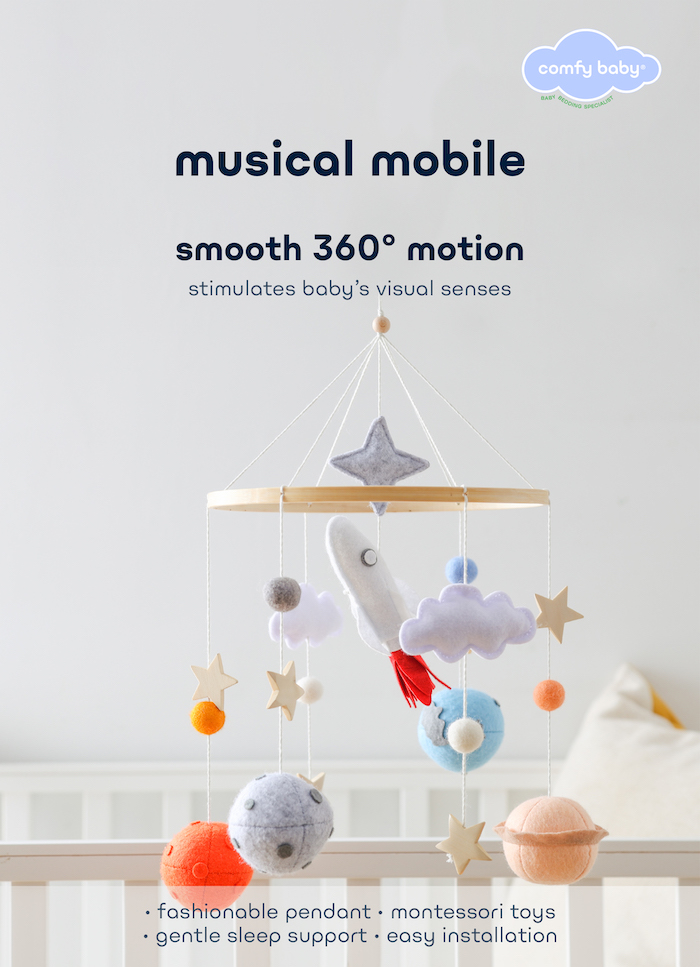 Comfy Living Musical Wooden Mobile Baby Cot Toys 宝宝床音乐玩具